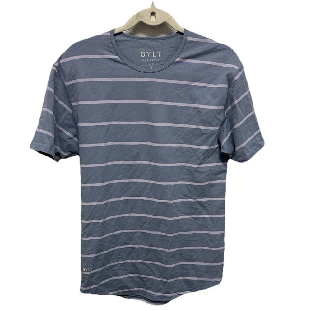 BYLT Drop Cut Short Sleeve Womens Striped Active Top Size Medium Workout Shirt